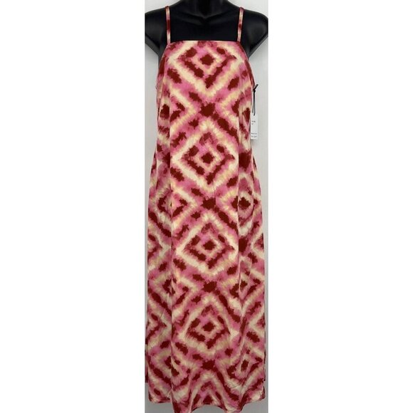 Japna Pink Shift Midi Dress Small S Pink Cream Geometric Sleeveless Rayon New - Picture 1 of 7